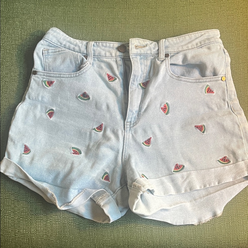 Tinsel Light Blue Watermelon Print Jean Shorts